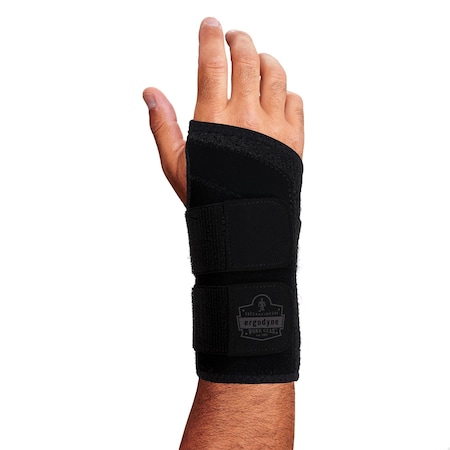 Ergodyne Wrist Brace, Nylon, Polyester, Spandex, Double Strap, Right, Black, Size XL 4015